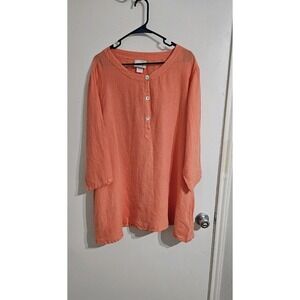 La Fixsun Linen‎ Tunic Top Medium Orange Minimalist Relaxed Longer Boho Modest